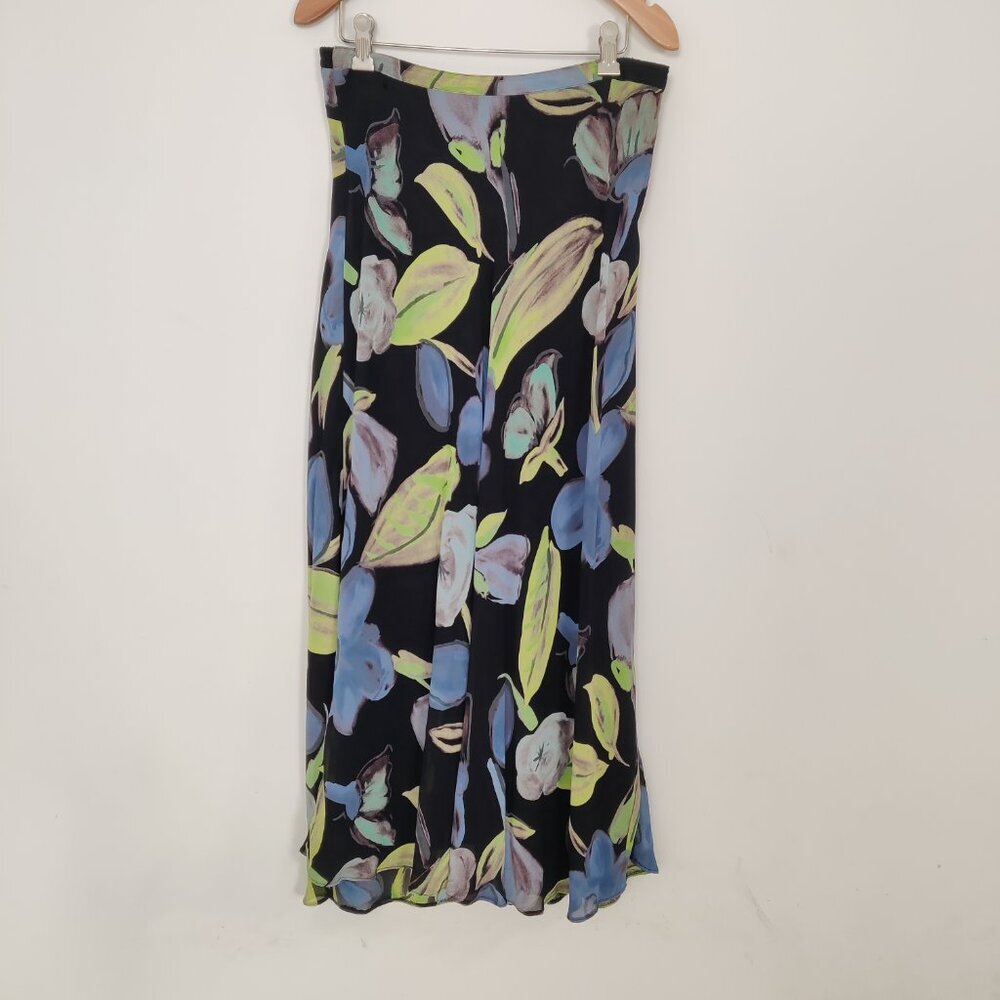 Tessuto Women's Skirt Size L Rayon Black Floral Bohemian Boho Party Sheer Lined